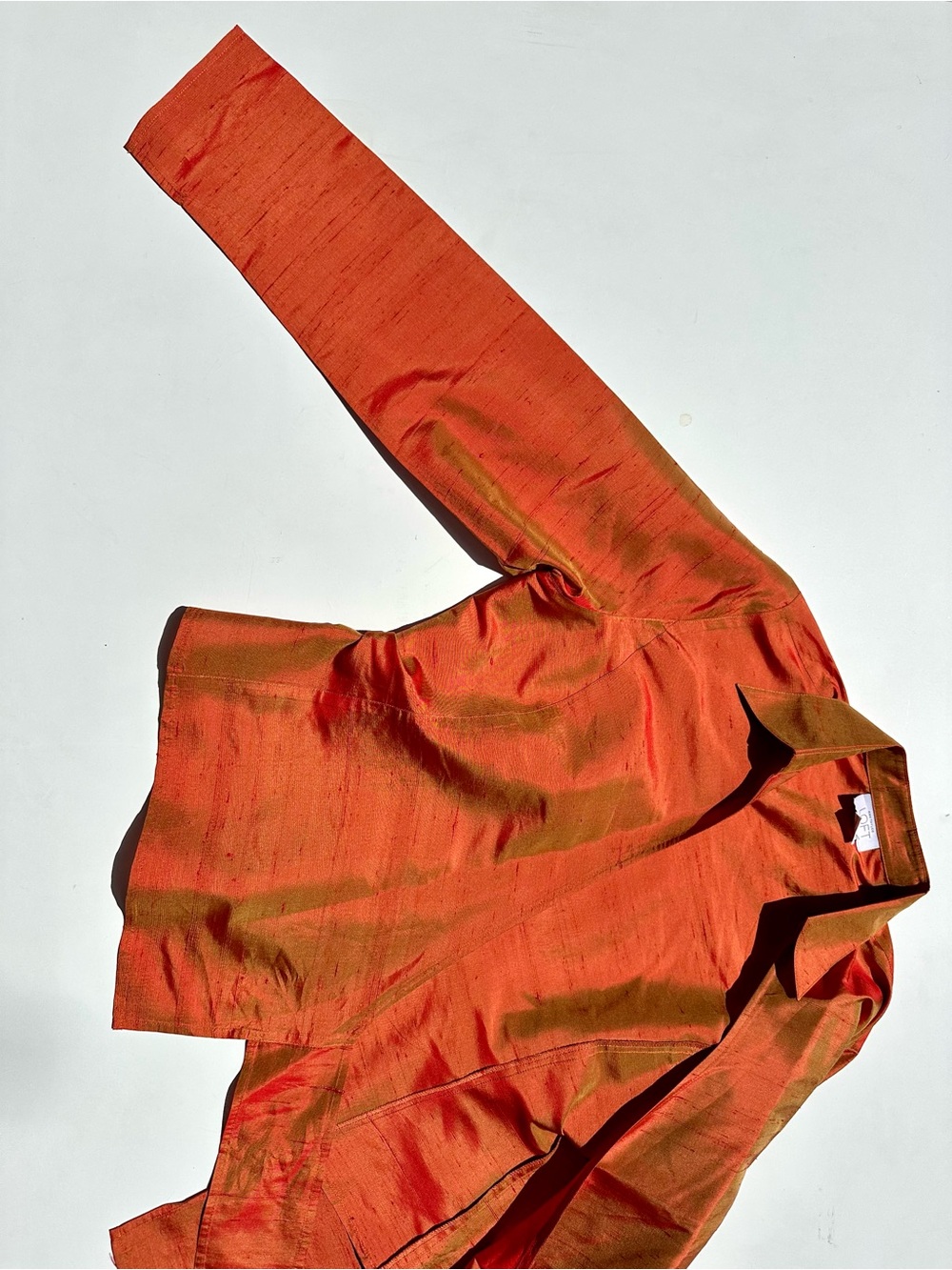 Ann Taylor Dupioni Silk Rust Orange Wrap Blouse with Side Tie, 8 - Picture 5 of 14